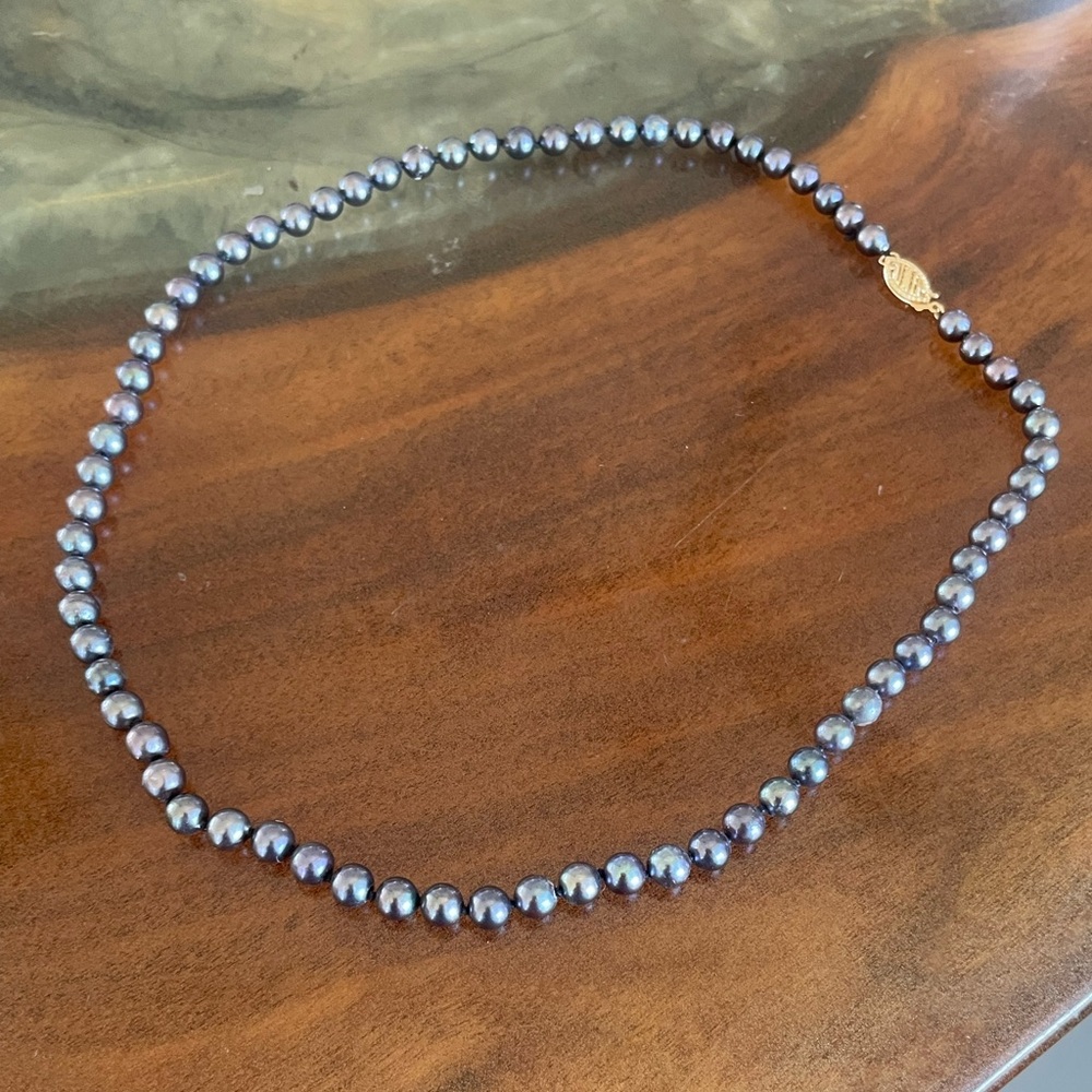 Black Pearl Necklace with 14k yellow gold clasp